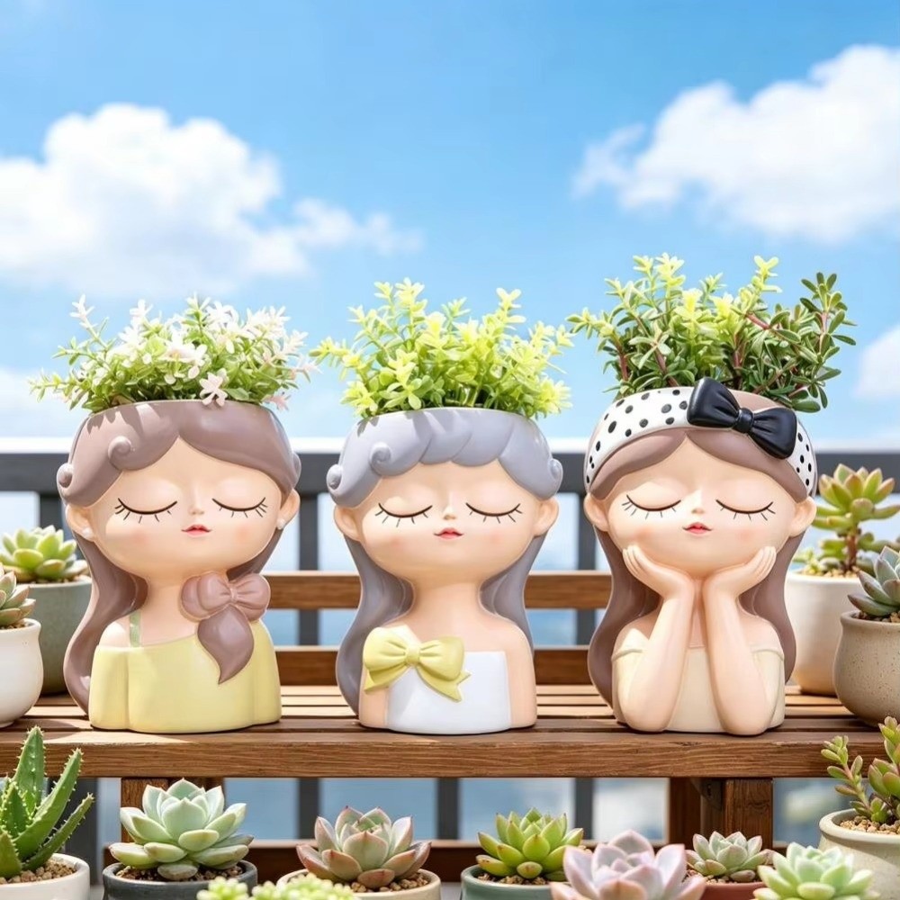 Bonsai Garden Cafe - Gardening Supplies Resin Girl Face Planter